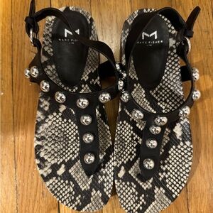 Marc Fisher Black and Silver Studded Sandals